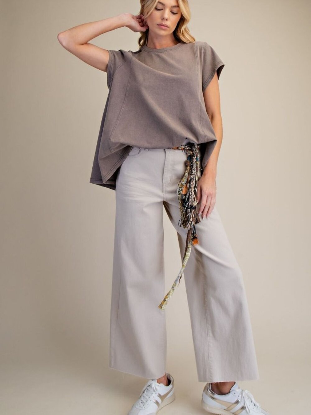 EASEL SOFT STRETCH HIGH WAISTED TWILL PANTS 98% COTTON 2% SPANDEX